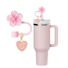 2pcs/1set Heart & Letter Pomegranate Flower Straw Topper, Pink Cup Letter Marker, And Silicone Pomegranate Flower Reusable Straw Cap 10mm Wide Straw, Cute Letter Decorations, Suitable Modern Minimalist Glass Cups - 粉色 - 查看 27
