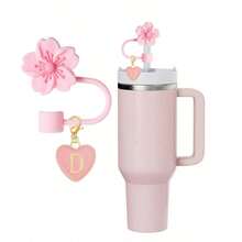 2pcs/1set Heart & Letter Pomegranate Flower Straw Topper, Pink Cup Letter Marker, And Silicone Pomegranate Flower Reusable Straw Cap 10mm Wide Straw, Cute Letter Decorations, Suitable Modern Minimalist Glass Cups - 粉色 - 查看 23