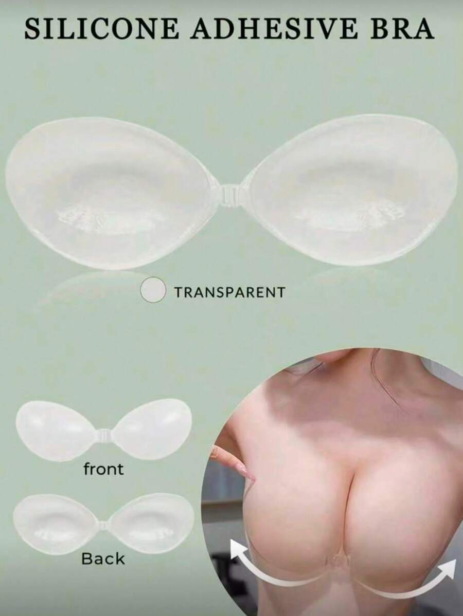 3 / 1 对聚拢硅胶胸罩粘胶隐形无肩带胸罩 - 乳房提升露背可重复使用女士粘胶胸罩，采用生物健康胶水，适用于女士内衣 - 無色 - 查看 1