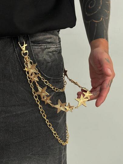 复古 - 别致的金色星星金属链条，适合牛仔布，非常适合复古时装秀和休闲聚会