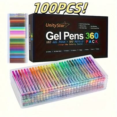 100-Color Gel Pen Set - Watercolor Markers For Adult Artists, Perfect For Sketching, Illustration, And Rock Art, Rich Pen Colors, Ideal For Painting, Suitable For Ages 14+