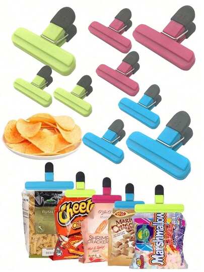 12pcs Chip Clips, Portable Large Chip Bag Clips,Assorted Sizes Upgrade Wide Open Bag For Food Storage With Air Tight Seal Grip Clips Heavy Seal Grip Sealer Clamp Tool Kit