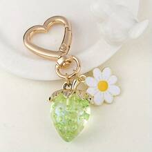 1pc Cute Strawberry Keychain With Fresh White Flower & Heart Decor, Handmade Bag/Car Charm, Gift For Friends/Family, Birthday/Valentine's Day - Multicolor - View 11