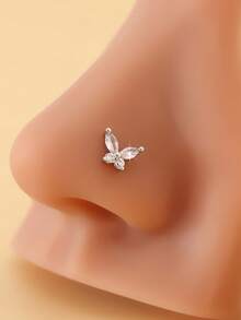 1 pieza Clip de nariz con diseño de mariposa, Joyería de nariz con forma de L de circonita sintética, Estilo vintage elegante y diseño minimalista único, Adecuado para uso diario, vacaciones, fiestas, regalo para familiares y amigos - Multicolor - Ver 5