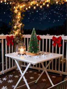 1 件迷你圣诞树装饰品人造圣诞树桌面瓶刷树小树带雪花和彩色珠子适合室内室外家居村冬季节日装饰 - 彩色 - 查看 6