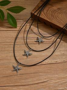 1pc Fashionable Vintage Leaf, Tree Of Life, Starfish, Owl Multilayer Necklace For Women, Suitable For Daily Wear