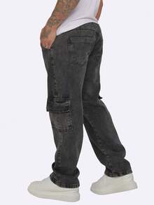 Men's Marbled Cargo Jeans Without Lycra, Drawstring Waist - Black - View 6