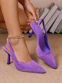 Women's Pointed Toe Kitten Heel Slip-On Sandals - Purple - View 16