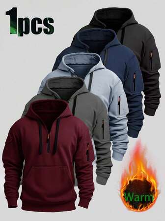 Sudadera con capucha casual para hombres con forro térmico, estilo minimalista para actividades al aire libre, otoño/invierno, forro polar
