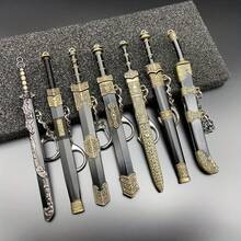 7-Piece Mini Metal Sword Set, Ancient-Inspired Toy Pendant Series, Military Theme, Durable Metal Structure, Ideal Gift For Game And Anime Enthusiasts, Aged 14 And Above (Including Sheath, No Display)