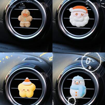 Clip de sortie d'air de voiture de Noël, Décorations de voiture en forme de pain d'épices, flocons de neige, sapin de Noël. Assainisseur d'air de voiture, clip de sortie d'air de climatisation, décoration de sortie d'air, accessoires de voiture, décoration intérieure de tableau de bord.