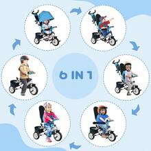 QABA 6 In 1 Toddler Tricycle, Kids Trike With Foldable Canopy, Removable Parent-Push Handle And Cover, Storage Basket, 5-Point Safety Belt, For Child 1-5 Years, Blue - 藍色 - 查看 3