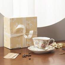 1pc Floral Pattern Ceramic Coffee Mug, Fashionable Couple Milk Cup, High-Quality Breakfast Cup, Suitable For Coffee, Milk, Cocoa, Cinnamon Latte, Creative Holiday Christmas And Birthday Gift - Multicolor - View 2