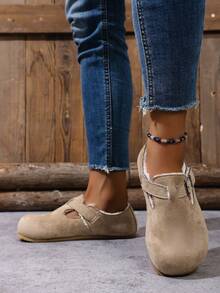 Mocasines planos de mujer con puntera redonda, forro de felpa y diseño cómodo, nuevos para el otoño/invierno 2025, de estilo minimalista y versátil, color albaricoque, zapatos casuales de estilo universitario, ligeros y cómodos, adecuados para usar en Navidad/Año Nuevo