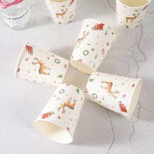 Reindeer Christmas Disposable Tableware Set, 7/9 Inch Disposable Christmas Party Paper Plates, Disposable Paper Cups, Plates, Napkins, Suitable For 10/24 Guests, Suitable For Holiday Celebrations, Christmas Decorations, Especially Suitable For Christmas Events And Party Supplies. - Multicolor - View 8