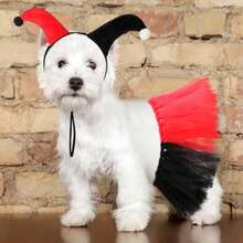 2 Pcs Halloween Dog Clown Costume Set For Small Large Dog Pet Costume Accessories Black Red Skirt Headband For Puppy Cats Halloween Cosplay Outfit Party Favors