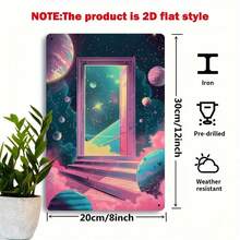 2D Flat 1pc, Cosmic Portal Metal Sign, 8x12 Inch Iron Wall Decor, Fantasy Space Aesthetic, Ideal For Galactic-Themed Rooms And Astronomy Enthusiasts, Unique Gift, Astronaut Decor, Perfect For Room Decor - White - View 3