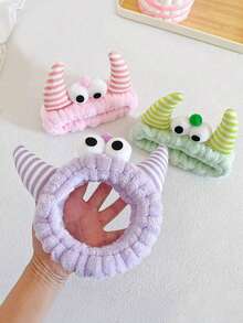 1pc Bull Horn Striped Headbands, Bath Headband, Cute Hair Band, Creative Polyester Facial Makeup Headband For Bathroom, Plush Wristband With Coral Fleece Sweatband For Face Washing/Sweating, Waterproof Hair Band For Spa Treatment - Skincare, Yoga, Sports, Party Hair Accessories For Girls, Skincare Headband, Beauty, Skin Care Products, Spa, Self Care
