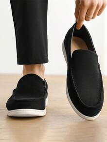 男士板鞋舒适轻便休闲运动鞋男士简约乐福鞋步行鞋 - 黑色 - 查看 2