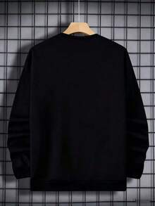 Men Letter Graphic Sweatshirt-Fall/Winter Casual Vintage Style Unisex Relaxed Fit Cotton Blend Long-Sleeve Crewneck Sweatshirtcomfortable And Breathable - 黑色 - 查看 3
