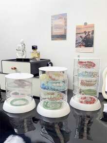 1件/2件多层旋转首饰盒，带隔层，发夹、发带和发饰收纳盒，儿童头饰展示盒，防尘梳子、眼镜、化妆刷、铅笔收纳盒，简单实用的PET材质，适合儿童节、生日礼物