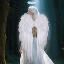 Adult Angel Wing Lightweight Feather Angel Wings And Halo Headband Cosplay Costumes Props For Party Accessories - 白色 - 查看 1