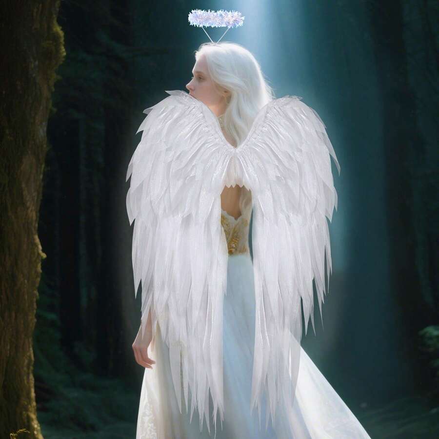 Adult Angel Wing Lightweight Feather Angel Wings And Halo Headband Cosplay Costumes Props For Party Accessories - 白色 - 查看 1