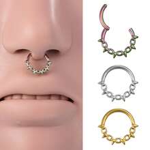 1pc 316 Stainless Steel Segment Nose Ring Punk Style Earrings With Lock Chain Design Spiked Septum Piercing Jewelry