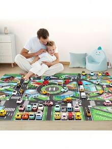1pc Large Non-Woven City Traffic Game Mat, Waterproof & Moisture-Proof, Interactive Road Map, Suitable For Children's Toy Cars, Room Decor, Educational Tool, Christmas Gift (Accessories Random)