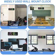 13" Large Digital Wall Clock, LED Clocks Digital With Remote Control, Gym Clock With Count Up & Down/10-Level Dimming/Dual Alarm/Date/Temperature For Home, Office, Garage - Black - View 7