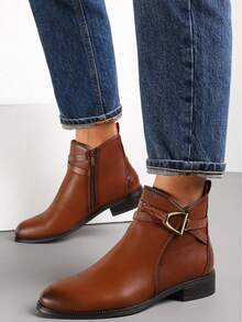 2025Women's Autumn And Winter Short Boots And Ankle Boots Brown Casual Style Classic American Halloween Christmas Spring Festival Suitable For Dating Shopping Outdoor Snow Travel