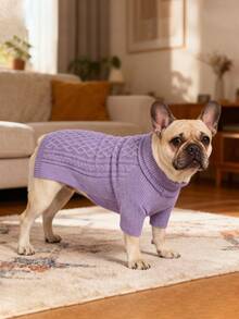 1 件经典宠物毛衣柔软舒适针织衫，适合中小型犬和猫咪，高领设计，弹性保暖，小狗冬季服装 - 紫色 - 查看 4