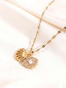 1 Set Ozean-Elemente-Stil weiße Kunststoff-Perlenkette mit Edelstahl-Muschel- und Seestern-Anhänger, geeignet für den täglichen Gebrauch von Frauen oder den Strandurlaub