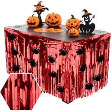 28x106 Inch Red Sequin Tablecloth For Halloween Decorations Metallic Tinsel Foil Fringe Table Skirt Rectangle Or Round Tables Decor Table Cover Spider Decorations For Halloween Party