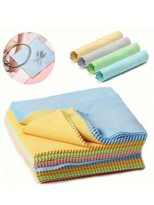 10片装可重复使用超细纤维清洁布，适用于眼镜、相机镜头和智能手机屏幕 - 厚实柔软，无香型，不刮伤，颜色随机，眼镜清洁剂