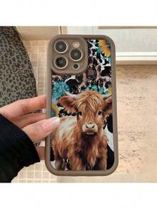 Funda de Teléfono con Patrón de Vaca Linda, Protector de Teléfono Decorativo de TPU, Accesorios de Teléfono Compatibles con  y - Café integral - Ver 4