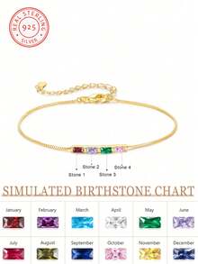1 Pc 925 Sterling Silver Personalised Birthstone Fashion Jewellery Bracelet, Customisable With Birthstone, Makes An Ideal Gift For Her, Your Girlfriend, Mother, Family Or Friends. Suitable For Anniversaries, Graduation Ceremonies, Proms, Parties And Other Occasions. Perfect For High School Graduates, University Students And Freshers To Wear. - Yellow Gold - View 10
