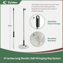 Twist Mop - Simple Easy Self - Wringing, 57 Long Handle,  All Type Floors, Microfiber String Mops Cleans Dust Pet Hair, Quick Absorbs Spills On Floor, JX - 0001 White - trắng - Xem 6