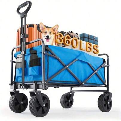 Portable 30" Collapsible Wagon Cart, Heavy Duty Folding Utility Wagon With 360lbs Load, All-Terrain Wheels For Camping, Beach, Garden & Grocery Shopping