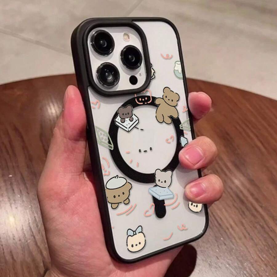Cute Kawaii Bear Pattern Phone Case, Fashionable Soft Design, Suitable For IPhone 17 16 Pro Max 15 Plus 14 13 12 11, Fashionable Phone Case, IPod Phone Case Cute Style, Bear Phone Case, Soft Phone Case, Cute Cherry Phone Case, Simple Phone Case, Girl Phone Case, Stand Phone Case, Cute Phone Case, Cute Phone Case, Cool Phone Case, Fashion Accessories, Daily Use Case, Playful Style, Cute Design, Durable Shell, UV Printing, Bear Shape Shell, Cherry Print, Fashion Enthusiast - 黑色 - 查看 1