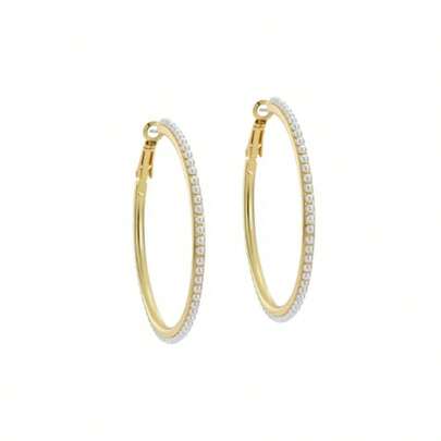 Women's PERLA: Large Pearl Hoop Earrings Pearl Gold One Size