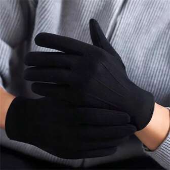 Plus Size Men's Solid Color Casual Warm Gloves With Thermal Lining, Touchscreen, Windproof, Breathable, Elastic, Suitable For Outdoor Cycling, Autumn/Winter Winter Gear