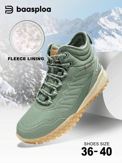 baasploa 1 par de botas de nieve para mujer, botas de nieve cálidas y antideslizantes, botas de nieve de media pantorrilla gruesas, botas de otoño/invierno, botas para senderismo al aire libre, botas a prueba de frío, botas de tobillo, botas de forro grueso y cálido, zapatos de mujer de marca casual y de moda