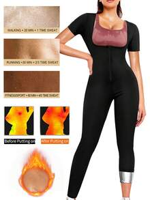 1pc 2025 New 4-In-1 Sauna Fitness Shaping Jumpsuit, Women's Exclusive Yoga Sauna Weight Loss Set: Solid Color Minimalist High Waist Butt-Lifting Short Sleeve Jumpsuit, Slim-Fit Cropped Tummy Control Pants, Paired With Abdominal Fat Burning Training Tank Top, All-Around Sculpting S-Curve. The Perfect Fusion Of Athletic Fitness And Fashionable , Ultimate Shaping, A Of Fat-Burning! Let Your Confidence And Charm Radiate With Every Sweat-Drenched Workout!
