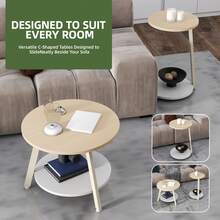 Round Coffee Tables Set Of 2, Nesting Tables With Storage Space And Unified Style Design, Small Coffee Tables, Side Table, Natural Oak -By GeoTower - Natural Oak - View 5