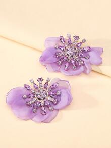 1 Pair Women's Sparkling Colorful Rhinestone Fabric Flower Large Stud Earrings Fashion Exaggerated Statement Jewelry For Party Prom