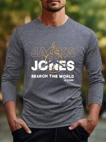 Áo thun nam dài tay dáng rộng, chất liệu nhẹ, in chữ cá tính, thích hợp mặc thường ngày, thể thao, dã ngoại, làm quà tặng cho chồng hoặc bạn trai, phù hợp đi phố, đi làm, dã ngoại, nghỉ lễ. - Màu xám đen - Xem 1