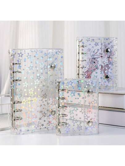 Budget Binder Binder Cover Transparent PVC Glitter Stars Pillable Notebook Case Protective Cover With 2 Snaps For Cash Envelope System Diary Album Organize Plan Folder