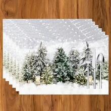 1 pezzo/4 pezzi/6 pezzi Tovagliette in lino con motivo albero di Natale, adatte per tavolo da pranzo, Natale, possono essere regali di Natale, decorazioni natalizie, applicabili per tutte le stagioni, tovagliette da tavolo moderne lavabili, decorazione per la stanza, sottobicchieri, tappetini per tavolo da cucina e da pranzo, decorazione per feste interne/esterne, decorazione per la casa, regali ideali