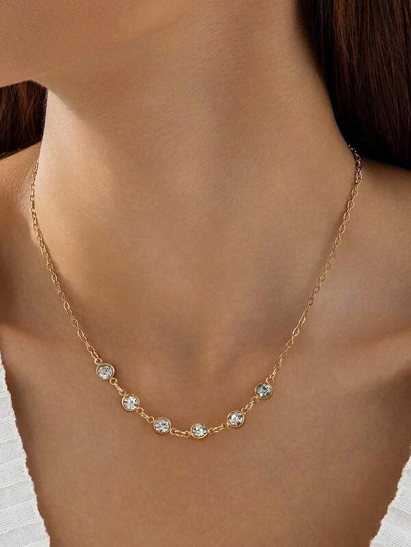 imoli 1 brățară/1 colier/1 set de bijuterii, brățară minimalistă cu strasuri metalice încrustate, versatilă, personalizată, bijuterii pentru femei, colier și set de bijuterii, potrivit pentru purtare zilnică, casual, petrecere, cadou (lanț lucrat manual, tăiat la dimensiune, cantitatea de strasuri variază)